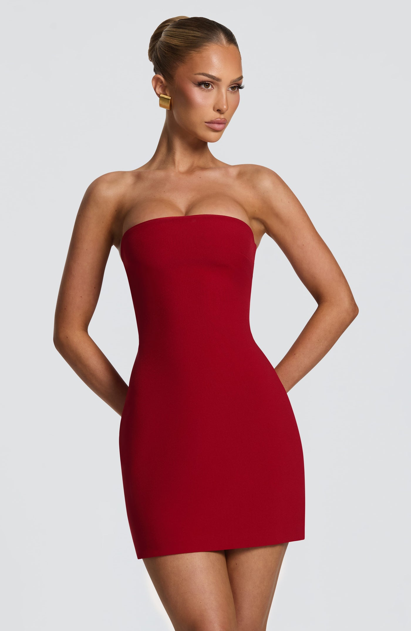 ATISSE TAMSIN – Vestido mini palabra de honor para mujer – Vestido de fiesta rojo intenso