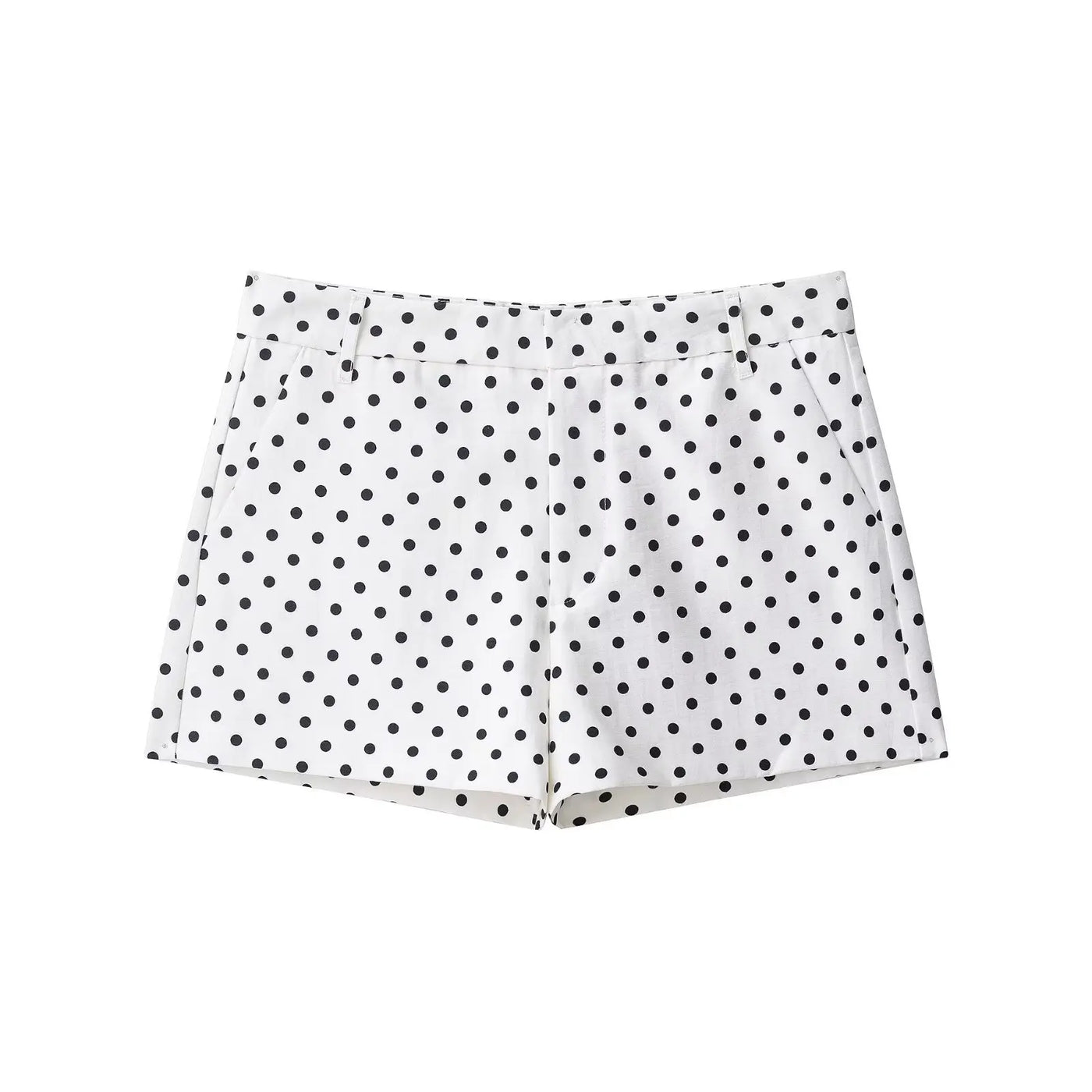 ATISSE  – Women's Polka Dot Co-Ord Set – White High Neck Blouse & Tailored Shorts