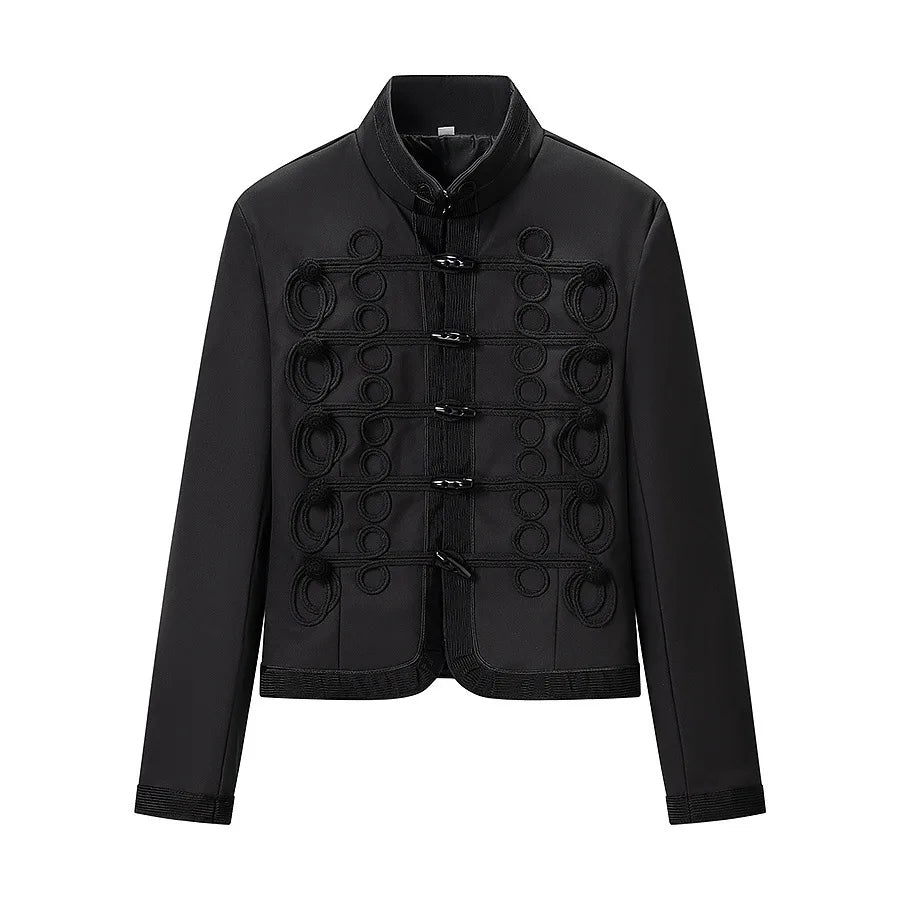 ATISSE – Women’s Black Embroidered Jacket – Structured Mandarin Collar