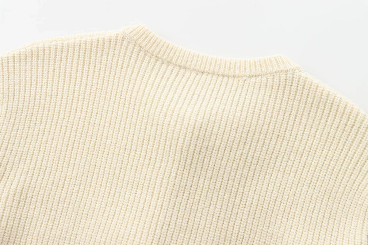 ATISSE – Women’s Cream Knit Cardigan – Black Bow Front Sweater