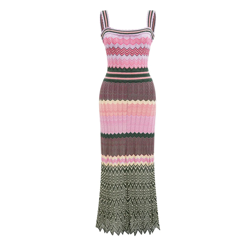 ATISSE KALIA – Women's Knit Midi Dress – Multicolour Striped Maxi Dress