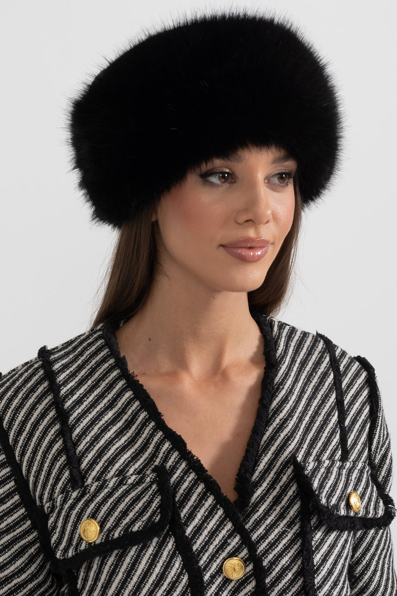 ATISSE – Women’s Black Faux Fur Hat – Wide Brim Plush Winter Hat