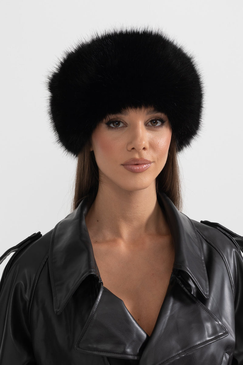ATISSE – Women’s Black Faux Fur Hat – Wide Brim Plush Winter Hat