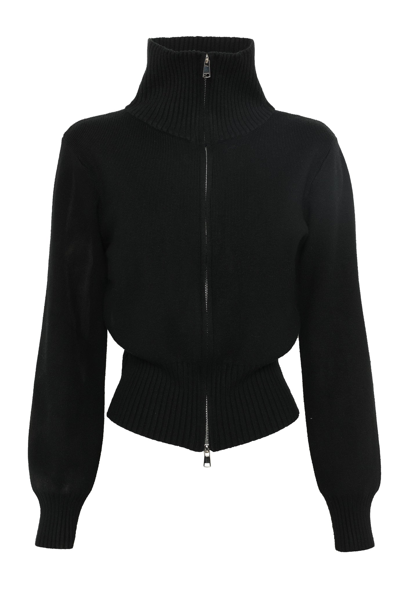 ATISSE – Women's Knit Zip Jacket – Black Ribbed Cardigan