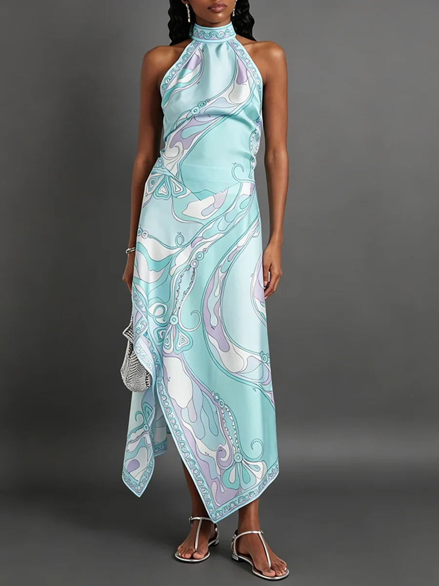 ATISSE – Women’s Printed Maxi Dress – Halter Neck Pastel Summer Dress