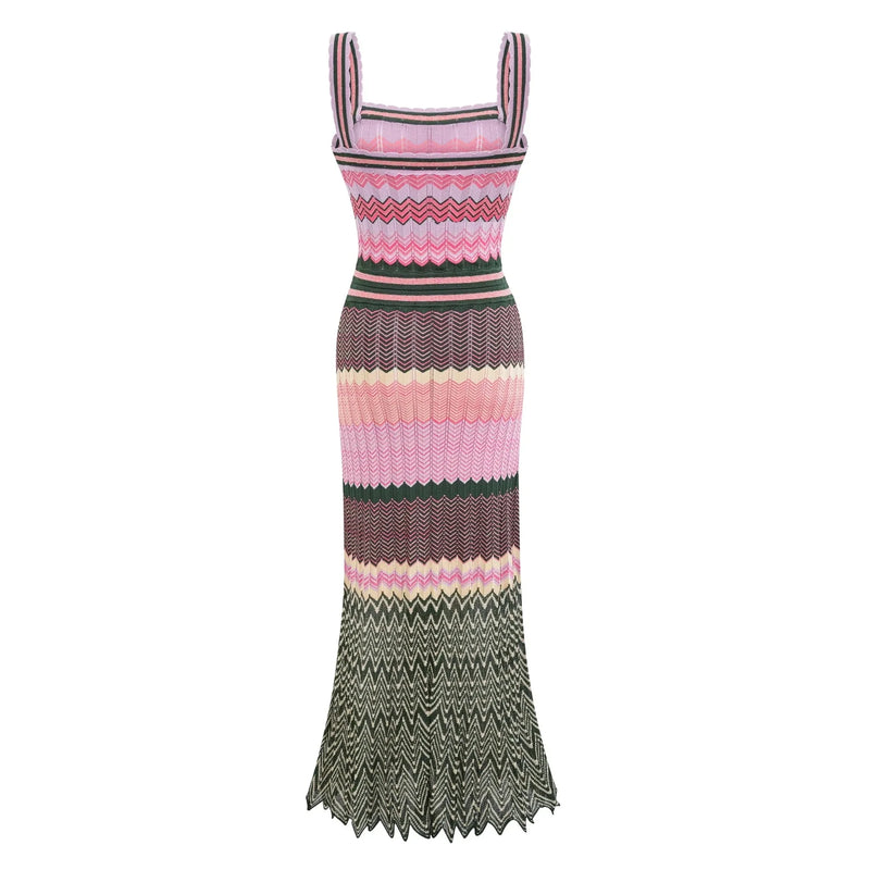 ATISSE KALIA – Women's Knit Midi Dress – Multicolour Striped Maxi Dress
