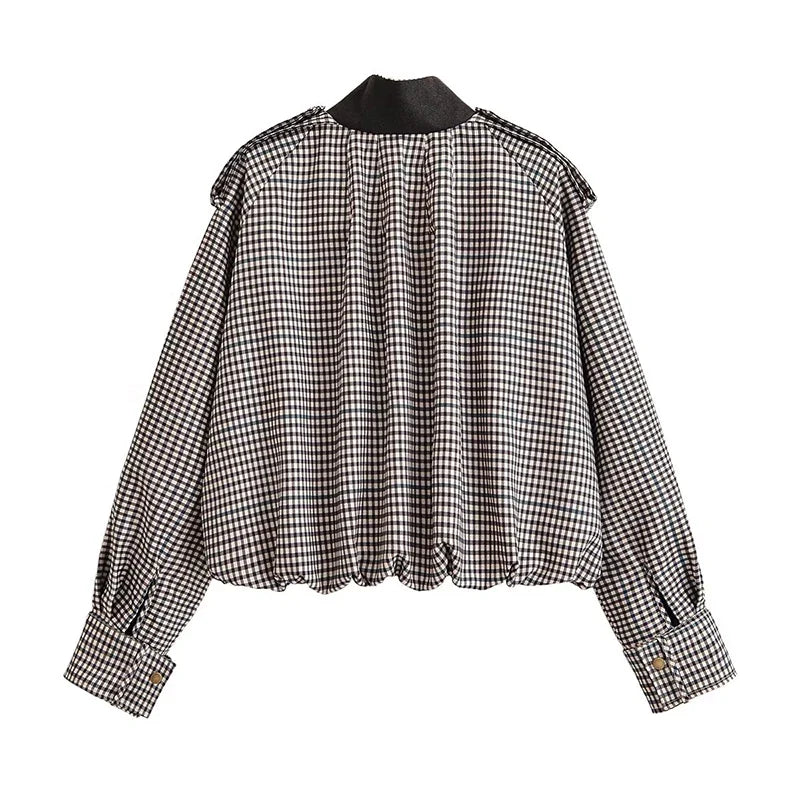 ATISSE – Women’s Plaid Cropped Jacket – Check Print Bomber Jacket