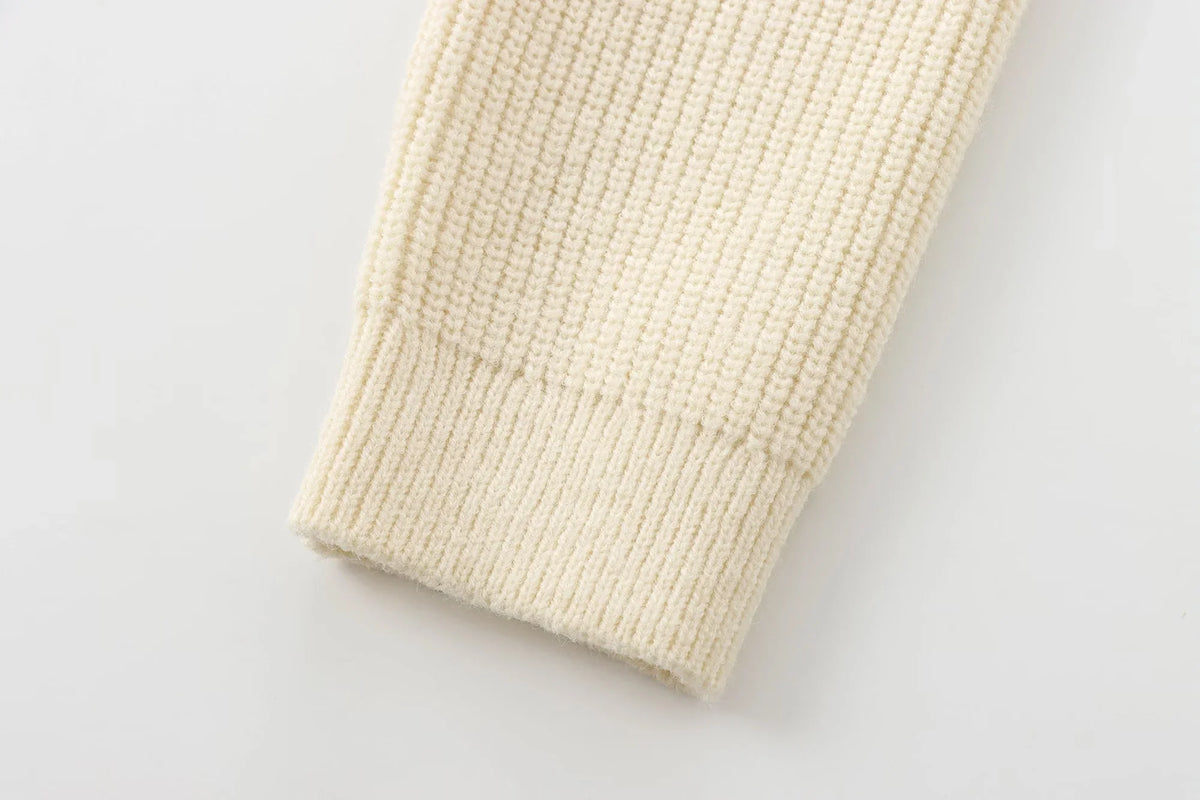 ATISSE – Women’s Cream Knit Cardigan – Black Bow Front Sweater
