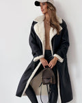 ATISSE – Women's Luxury Teddy Coat – Double-Breasted Faux Shearling Trench Coat – Warm Winter Outerwear