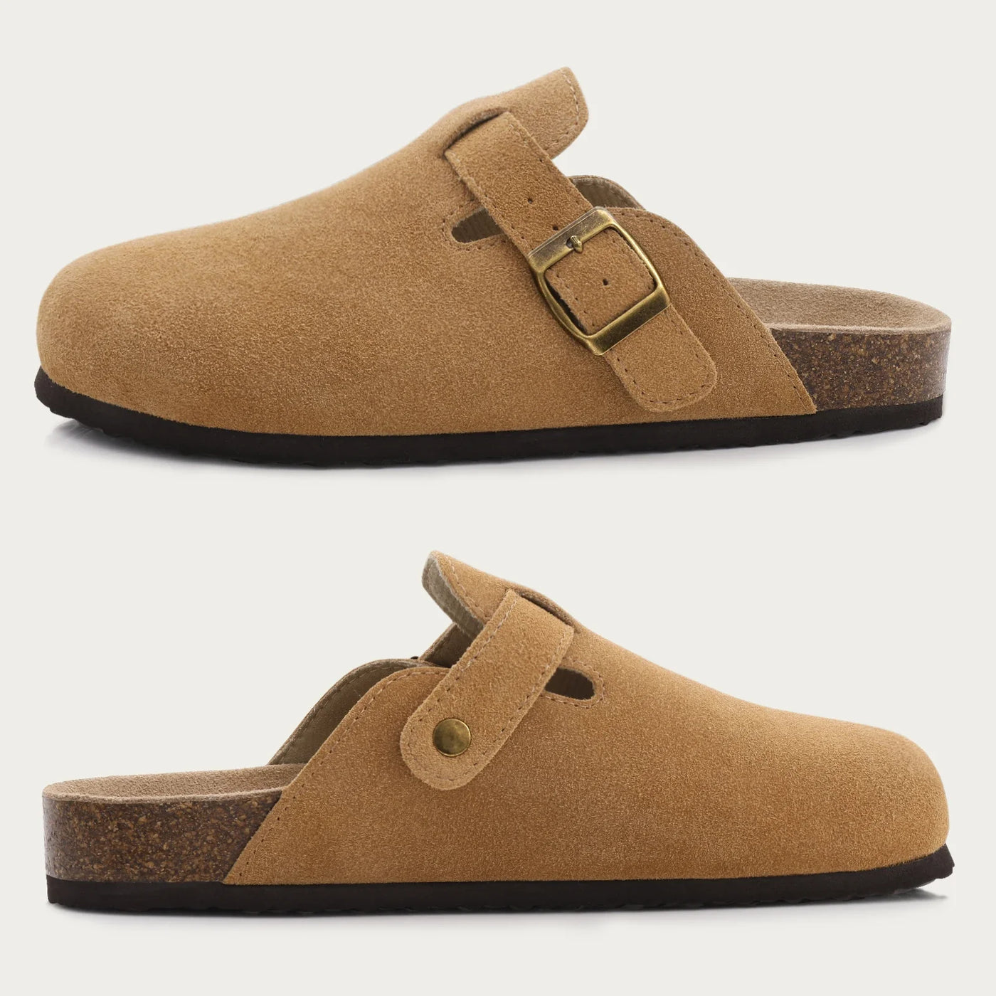 ATISSE ELSIE – Damen Wildleder Clogs – Slip-on mit Kork-Fußbett (verschiedene Farben)