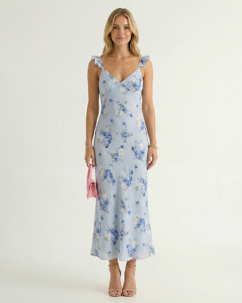 ATISSE SUMMER – Damen Maxikleid mit Blumenmuster – Sommerkleid mit verstellbaren Trägern