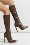 ATISSE NOIR EDGE – Damen-Kniehohe Stiefel – Schwarze High-Heel-Stiefel mit spitzer Zehenpartie