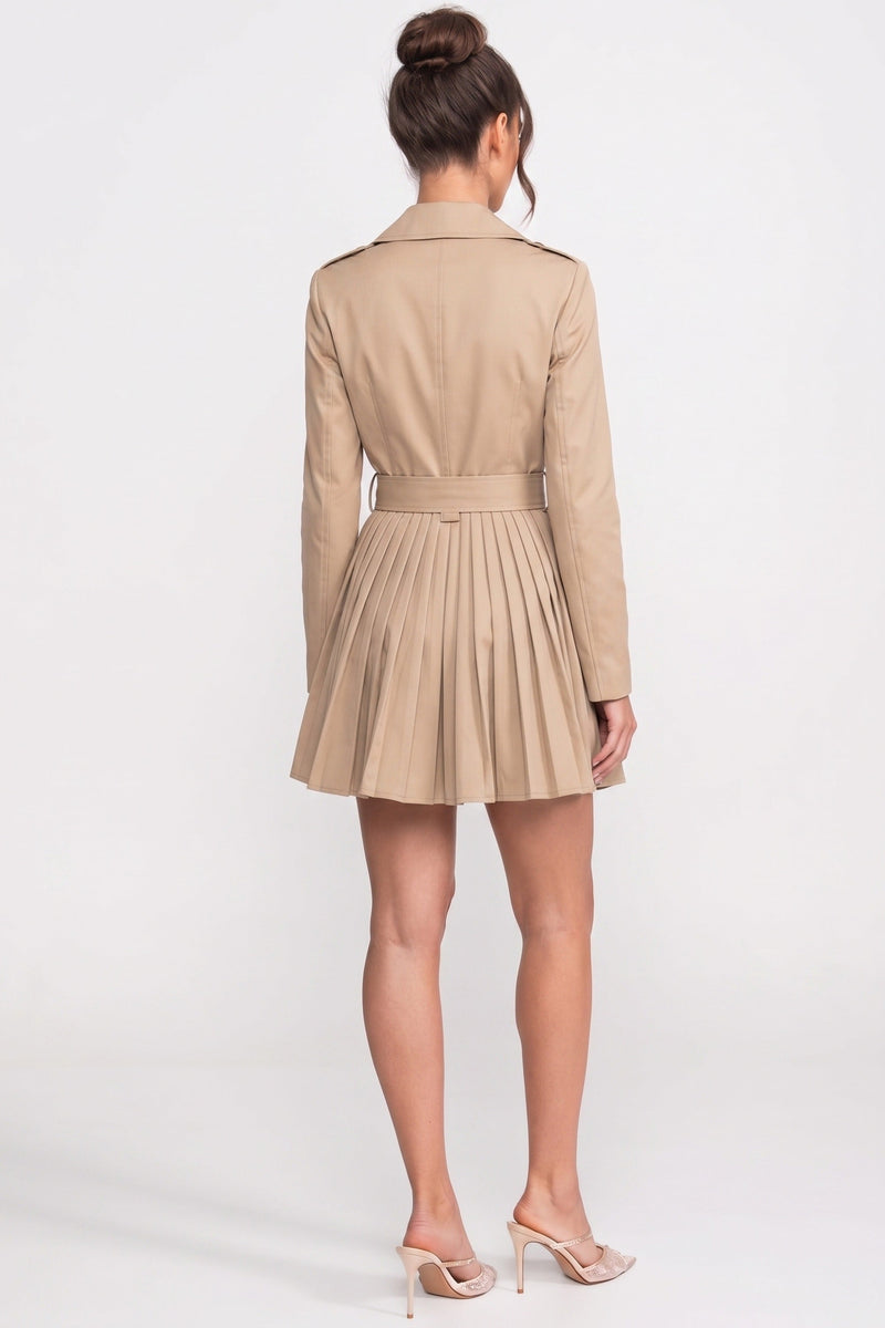 ATISSE – Women’s Pleated Trench Coat – Double-Breasted Belted Khaki Jacket