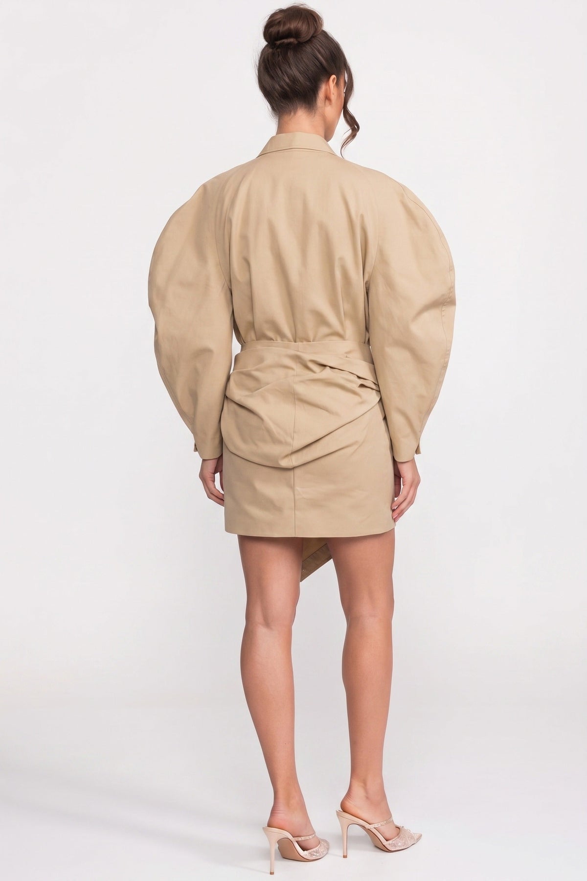 ATISSE – Women’s Oversized Belted Jacket – Balloon Sleeve Asymmetric Hem Jacket – Khaki Statement Outerwear