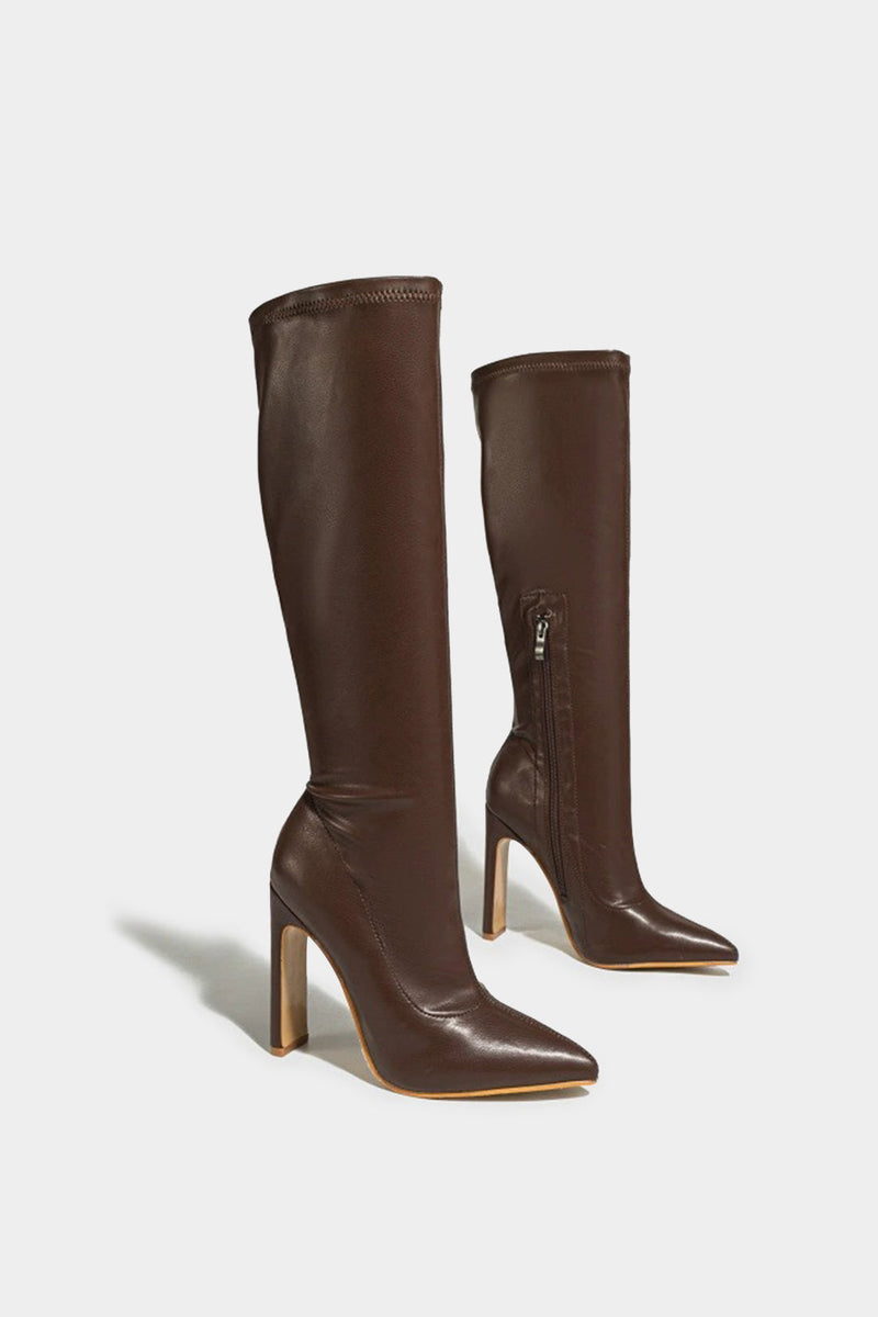 ATISSE NOIR EDGE – Botas hasta la rodilla para mujer – Botas negras de tacón alto y punta fina
