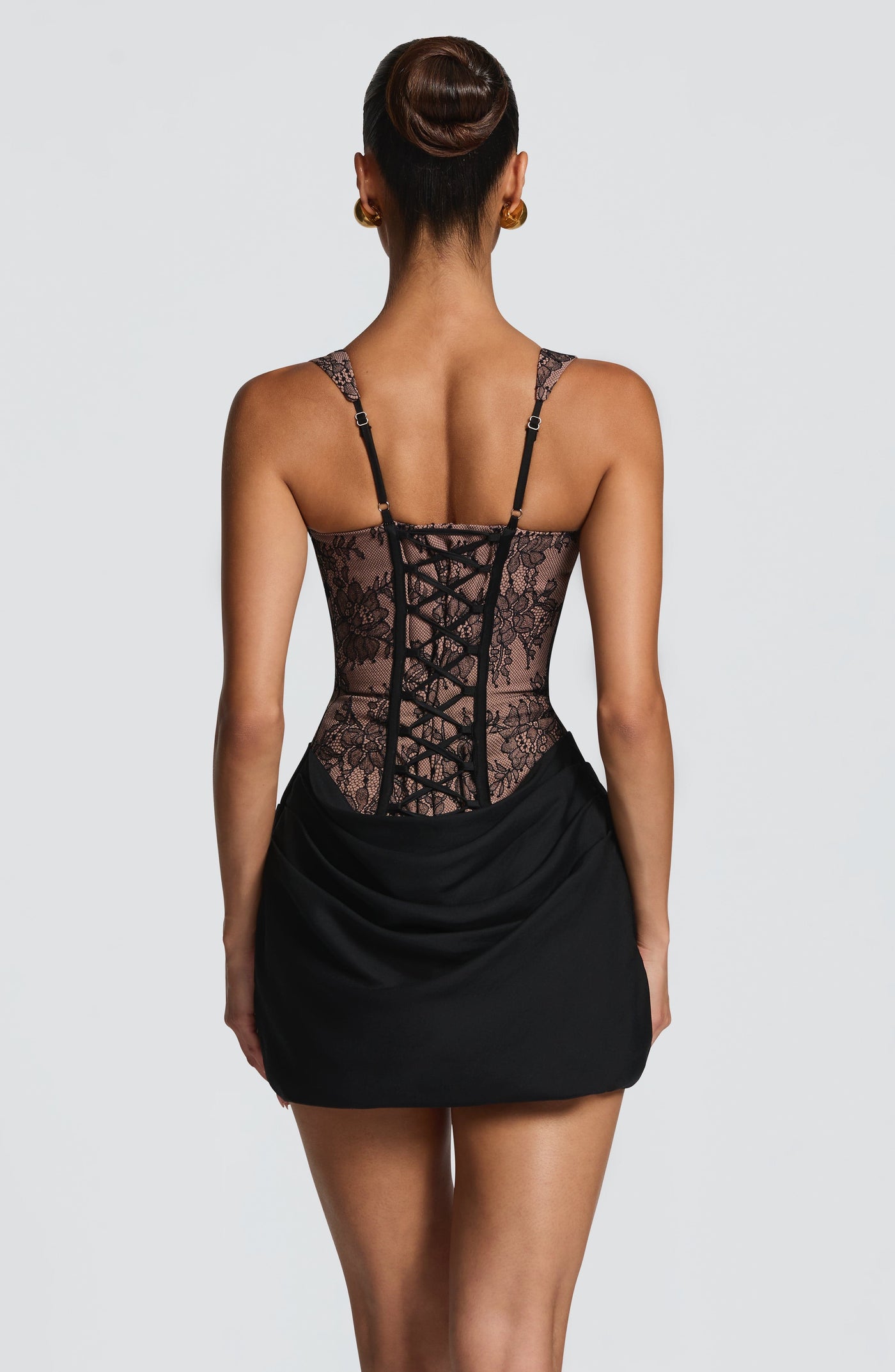 ATISSE NOIR LACE ICON — Schwarzes Korsett-Minikleid aus Spitze