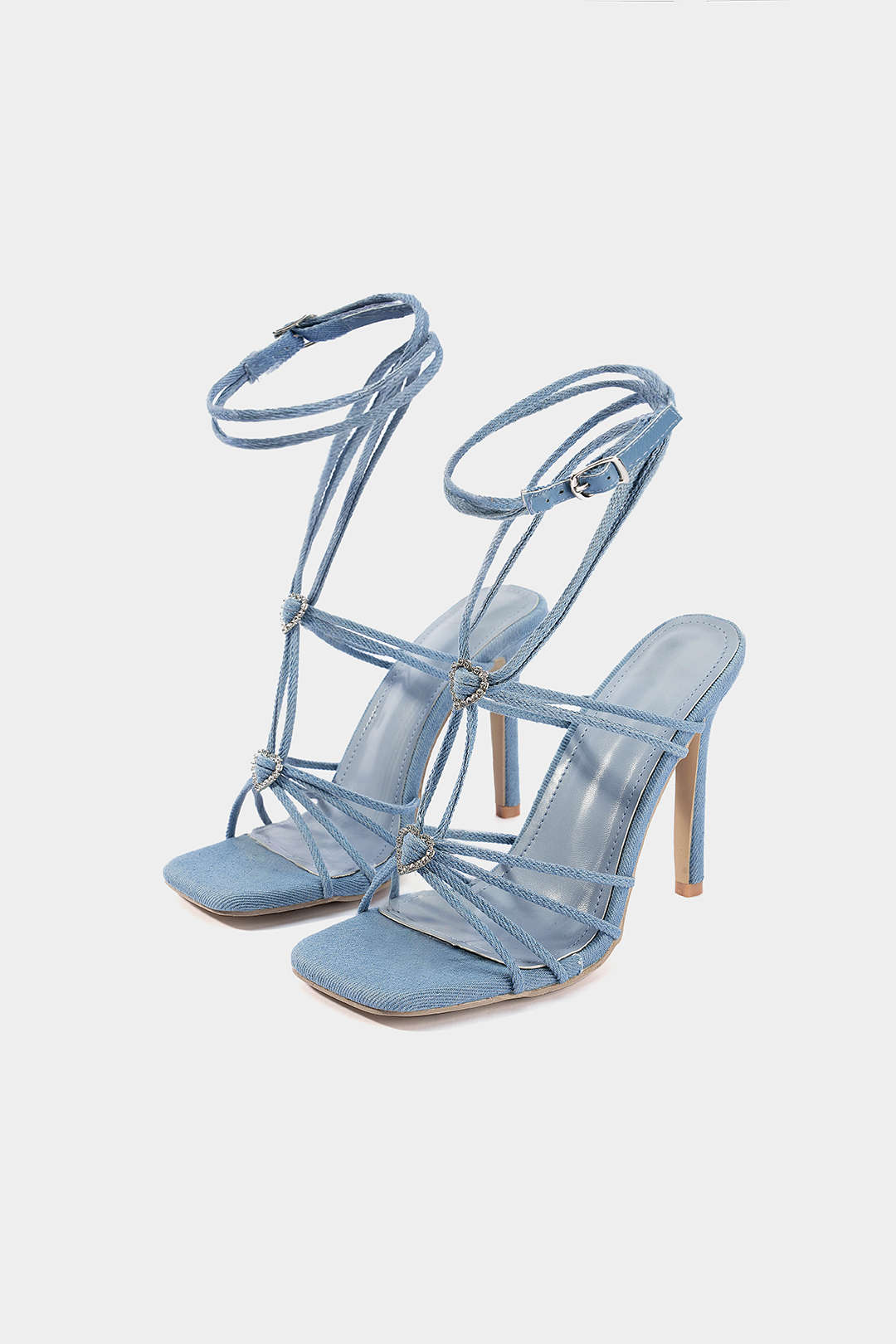 ATISSE CELESTIA – Damen High Heels mit Schnürung – Blaue Abend-Heels mit Strasssteinen