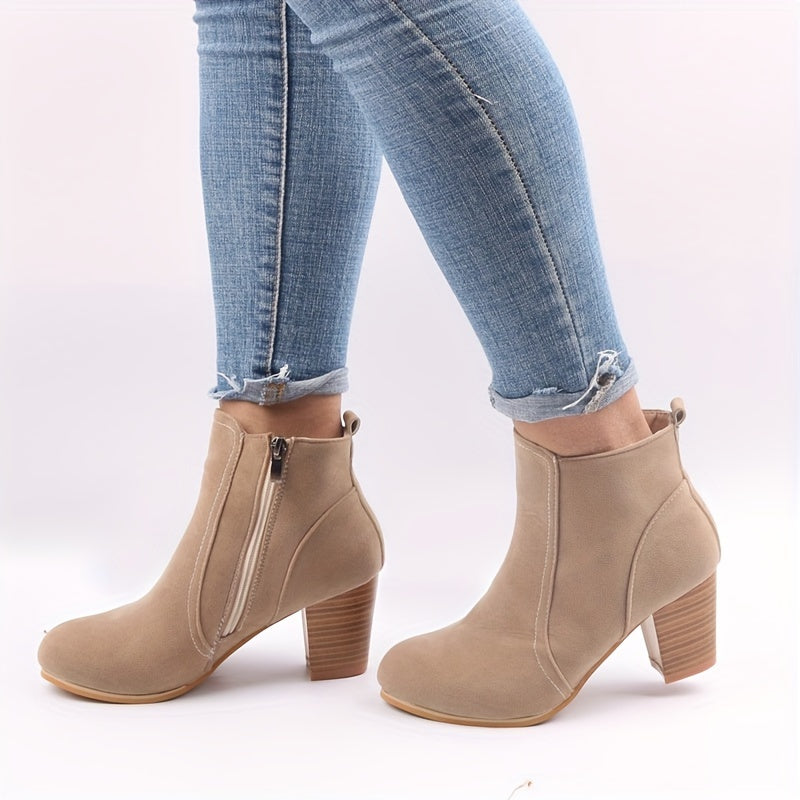 ATISSE – Women's Suede Ankle Boots – Block Heel Side Zip Chelsea Boots