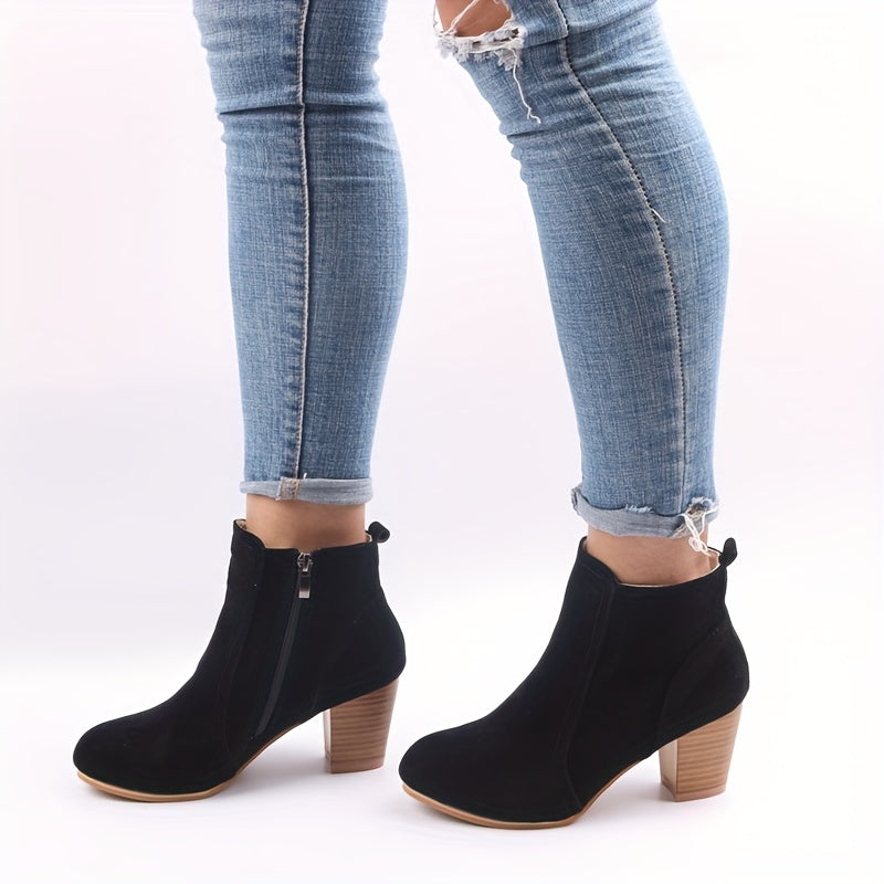 ATISSE – Women's Suede Ankle Boots – Block Heel Side Zip Chelsea Boots