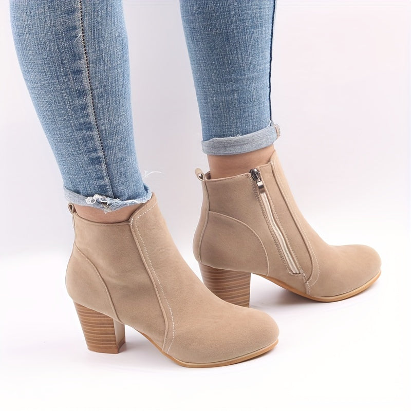 ATISSE – Women's Suede Ankle Boots – Block Heel Side Zip Chelsea Boots