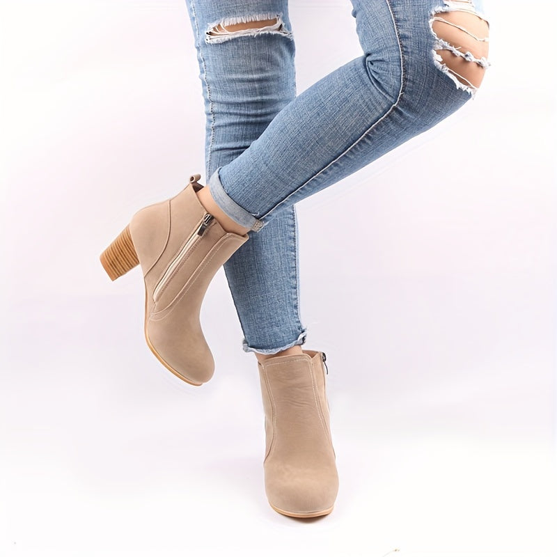 ATISSE – Women's Suede Ankle Boots – Block Heel Side Zip Chelsea Boots