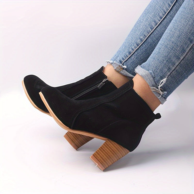 ATISSE – Women's Suede Ankle Boots – Block Heel Side Zip Chelsea Boots