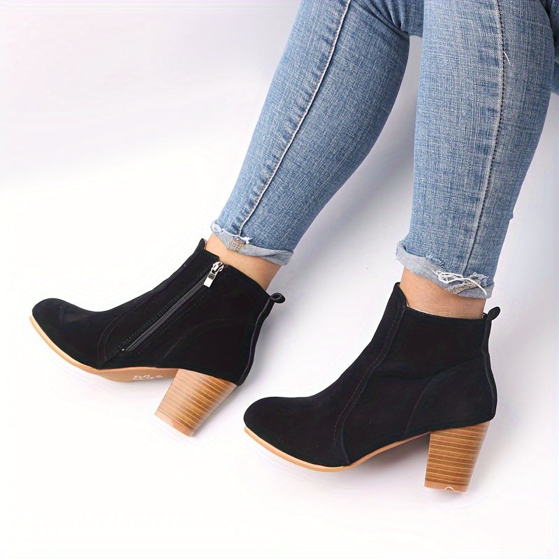 ATISSE – Women's Suede Ankle Boots – Block Heel Side Zip Chelsea Boots