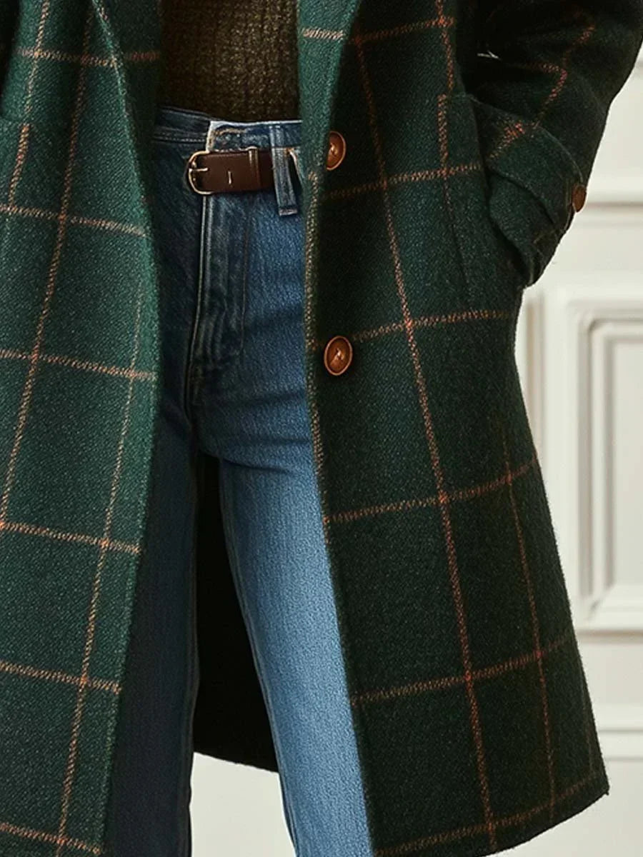 ATISSE – Women's Long Oversized Coat – Notch Lapel Tailored Winter Overcoat – Plaid Outerwear
