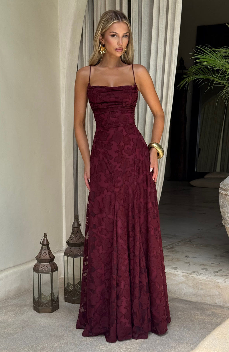 ATISSE FRANCIS ICON — Vestido maxi floral en tono burdeos