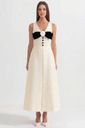 ATISSE – Women’s Ivory Maxi Dress – Halter Neck Black Bow Evening Dress