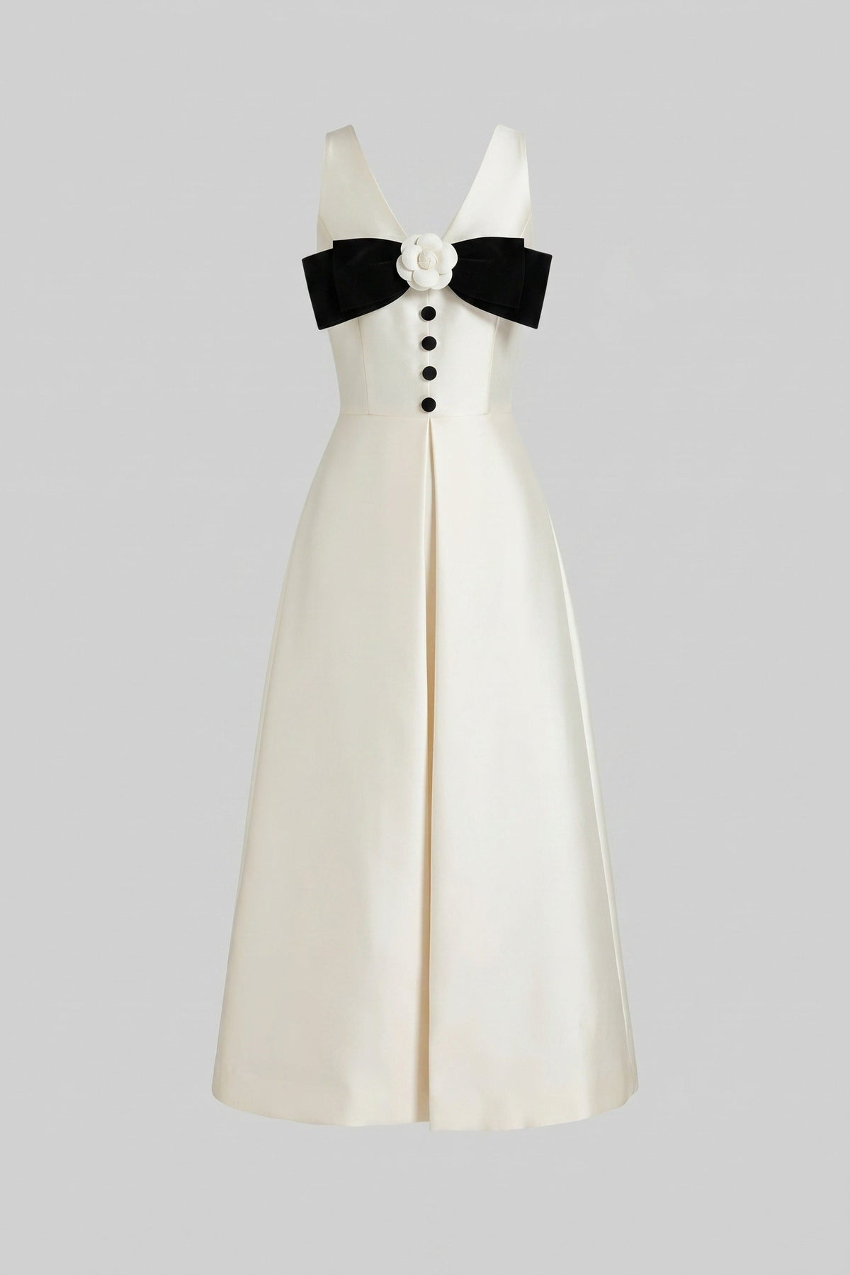 ATISSE – Women’s Ivory Maxi Dress – Halter Neck Black Bow Evening Dress