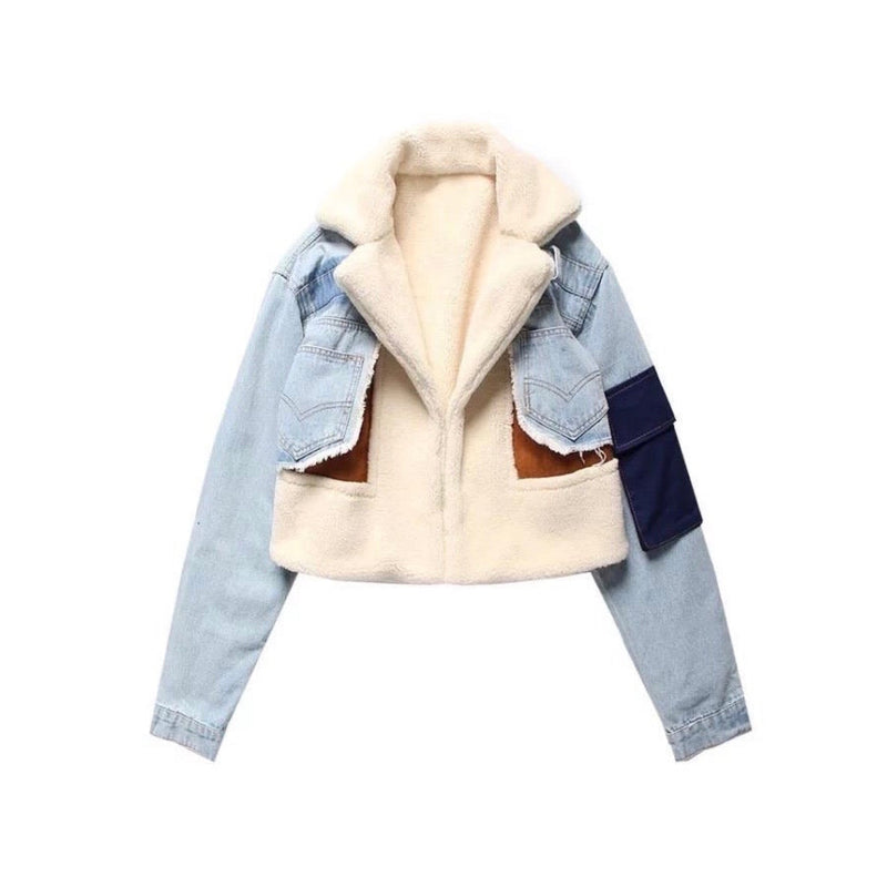 ATISSE HANNAH – Women's Sherpa Denim Jacket – Faux Shearling Cropped Jacket
