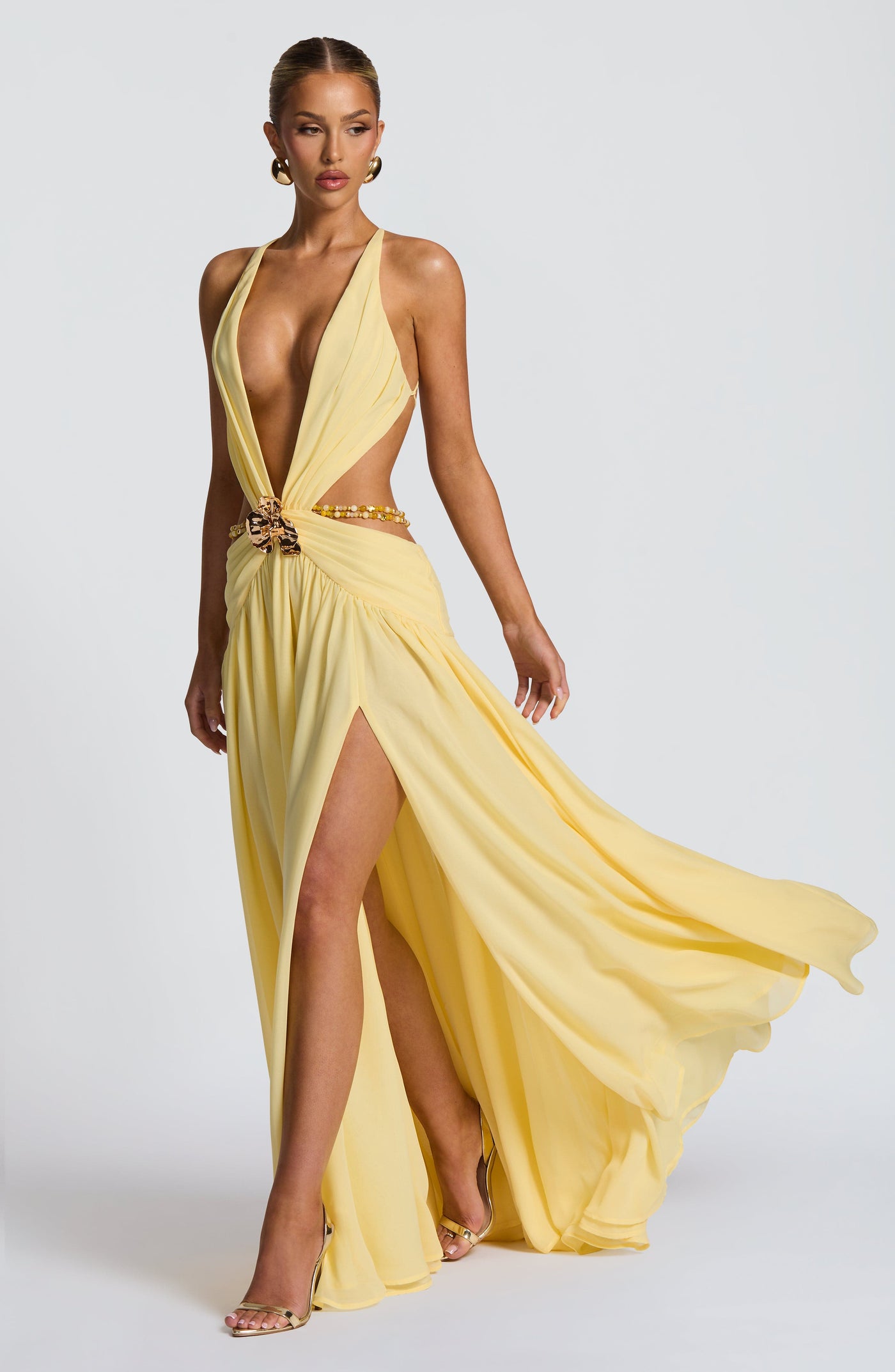 ATISSE LEMON ICON — Maxikleid mit Neckholder in Zitronengelb