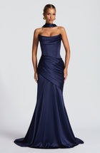 ATISSE KENSINGTON ICON — Vestido maxi palabra de honor tipo corsé (Navy)