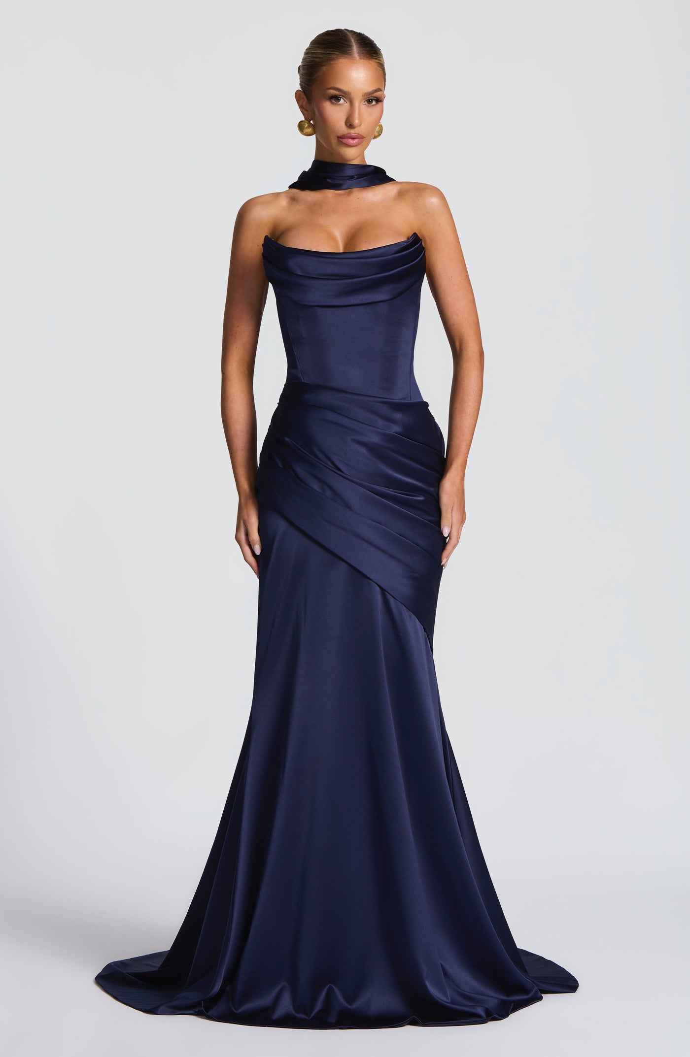 ATISSE KENSINGTON ICON — Korsett-Maxikleid mit Neckholder (Navy)