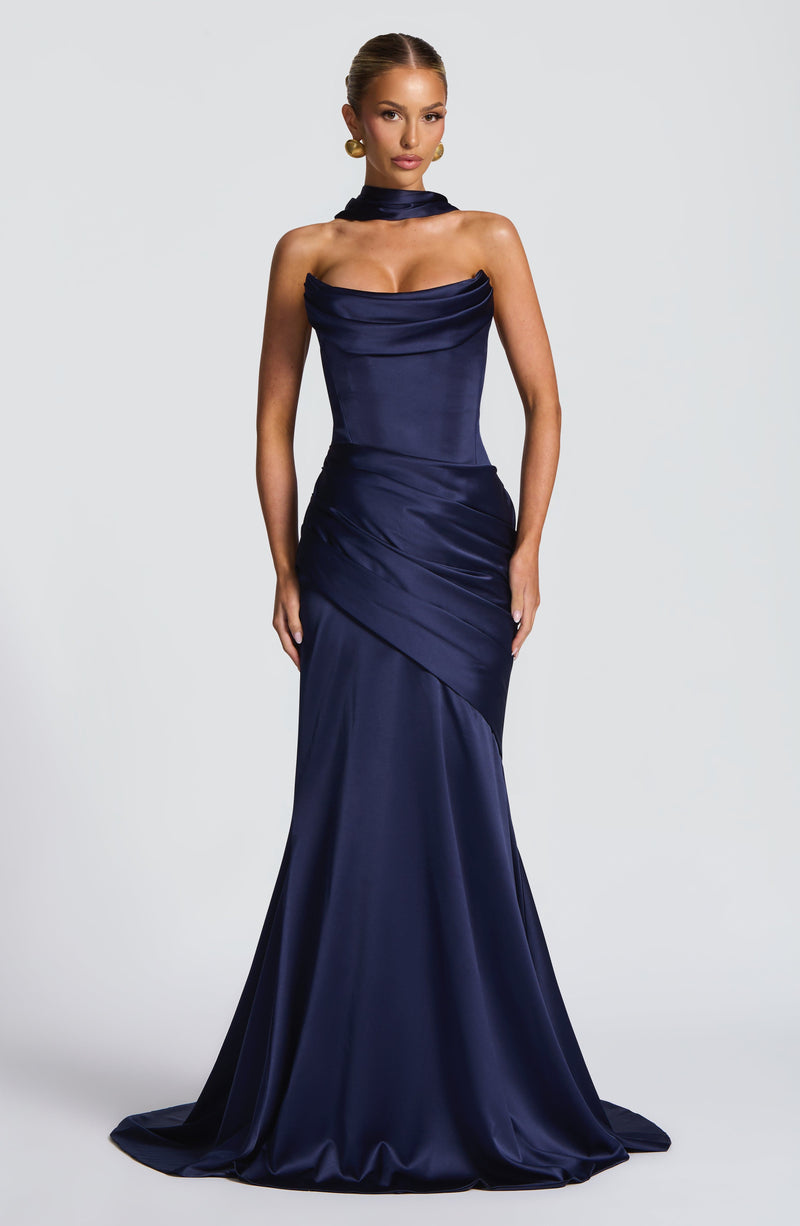 ATISSE KENSINGTON ICON — Vestido maxi palabra de honor tipo corsé (Navy)