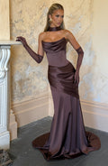 ATISSE KENSINGTON ICON — Maxikleid mit Korsett-Oberteil, trägerlos (Plum Brown)