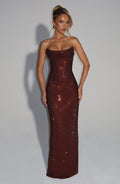 ATISSE MIRABELLA ICON — Vestido maxi corsé palabra de honor (Plum Brown)