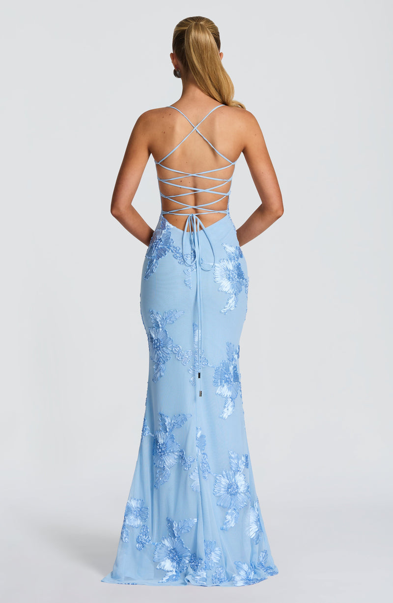 ATISSE NEFERTITI ICON — Floral Maxi Dress (Glacier Blue)