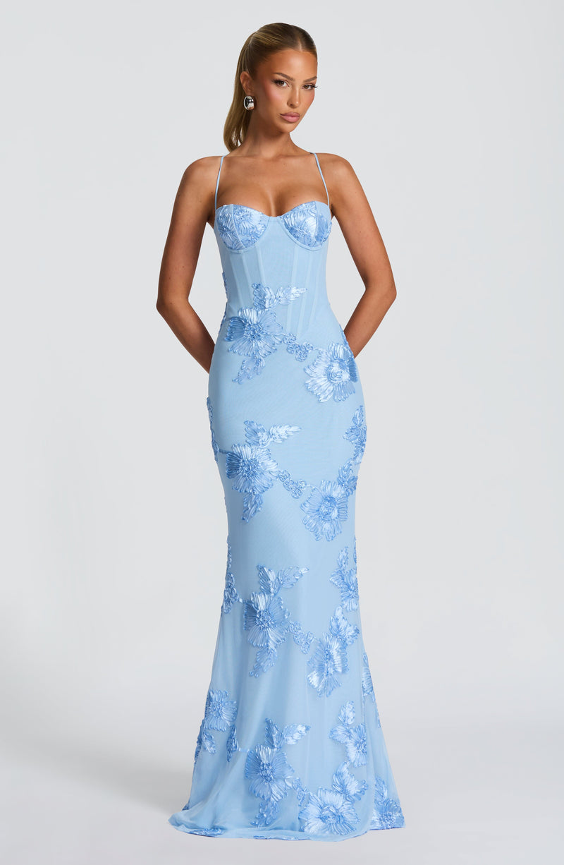 ATISSE NEFERTITI ICON — Floral Maxi Dress (Glacier Blue)