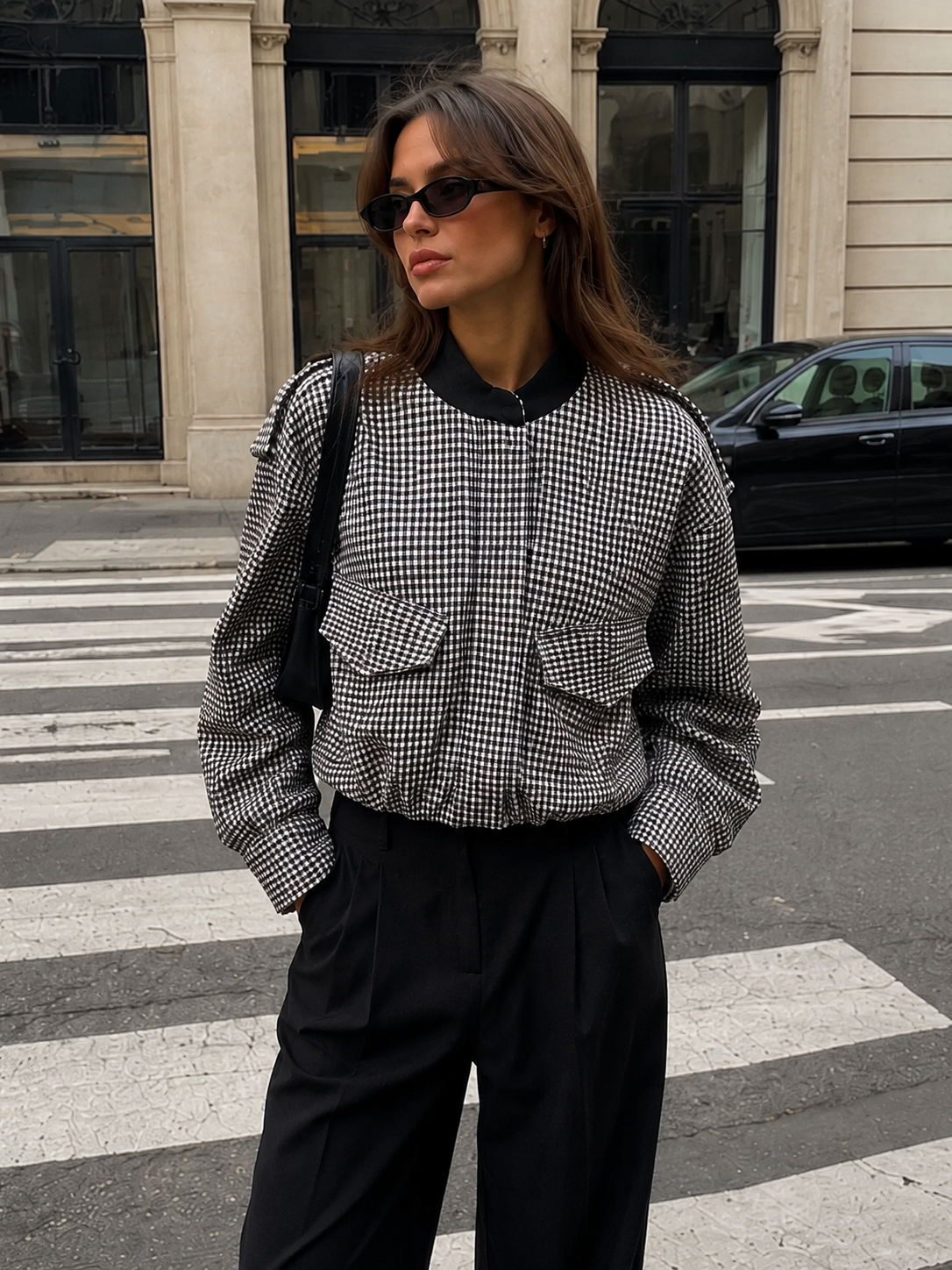 ATISSE – Women’s Plaid Cropped Jacket – Check Print Bomber Jacket