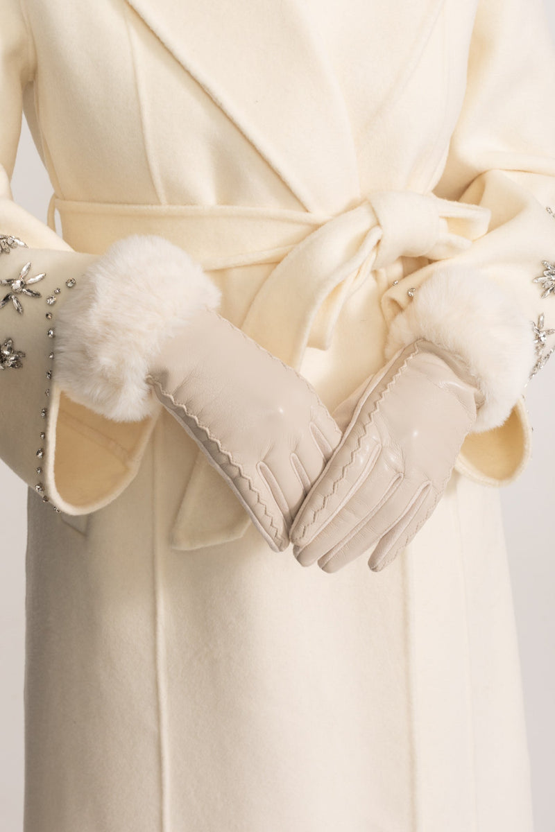 ATISSE – Women’s Beige Vegan Leather Gloves – Faux Fur Cuff Winter Gloves