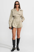 ATISSE – Women’s Belted Trench Jumpsuit – Tailored Beige High-Waist Playsuit – Long Sleeve Utility Romper