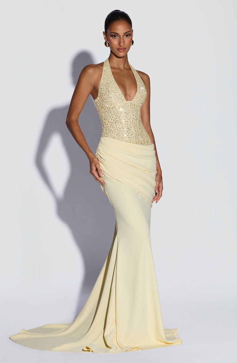 ATISSE LUMIÈRE ICON — Vestido maxi corte sirena marfil