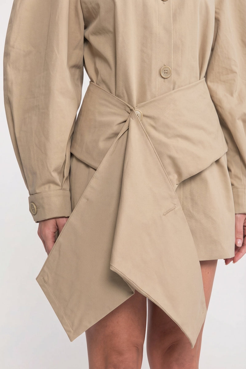 ATISSE – Women’s Oversized Belted Jacket – Balloon Sleeve Asymmetric Hem Jacket – Khaki Statement Outerwear